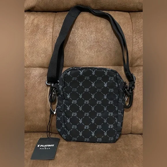 Playboy By Pacsun Black Monogram Crossbody Bag - Picture 1 of 8